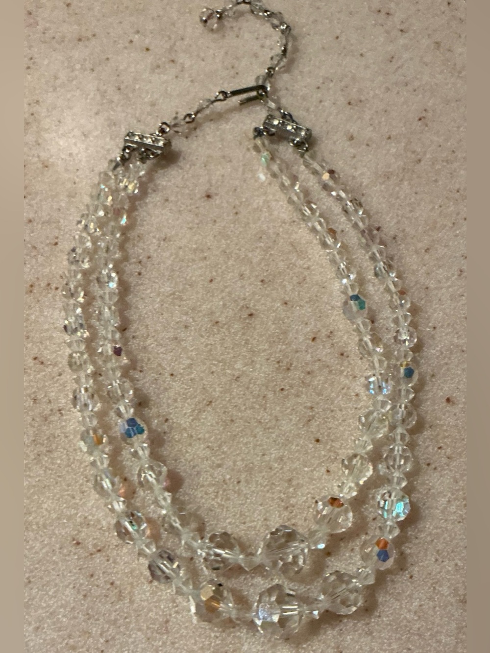 Sarah Coventry Doible -Strand Crystal Bead Necklace - Clear Iridescent